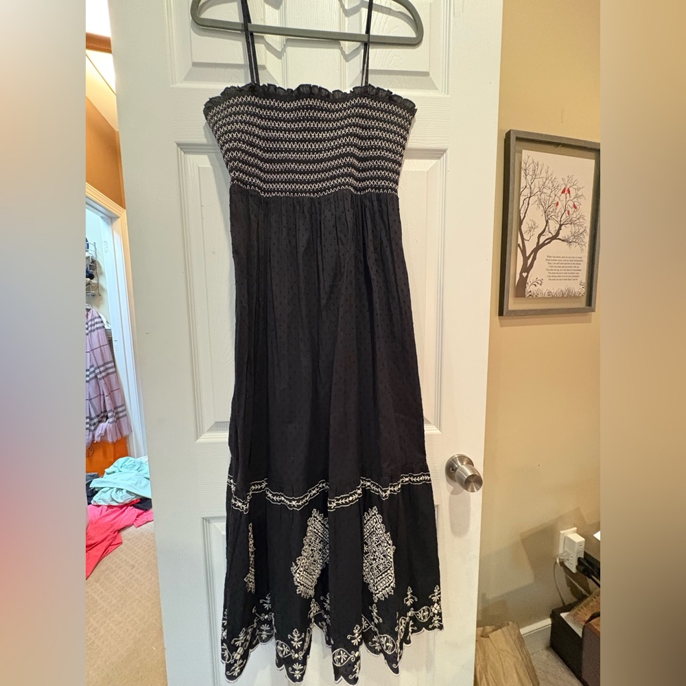 Zara Black Strapless Embroidered Maxi Dress